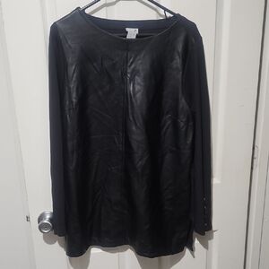 Chico's Leathee Like Elegant Black Top Size 2